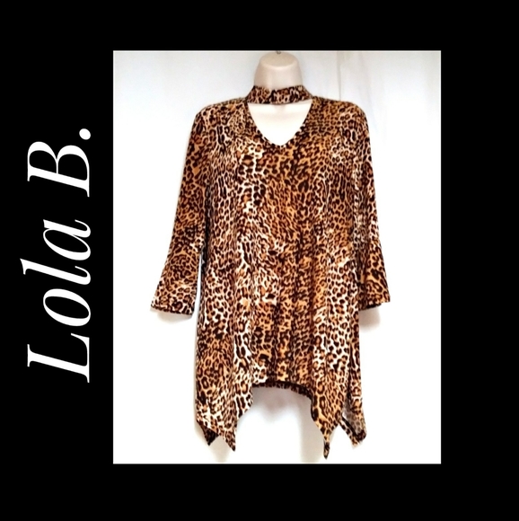 Lola B. Animal Print Sharkbite Top Size Med NWT's - Picture 1 of 3
